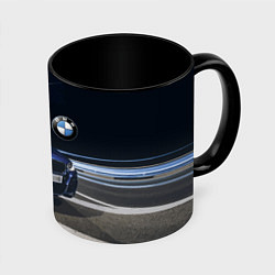Кружка 3D BMW на ночной трассе, цвет: 3D-белый + черный