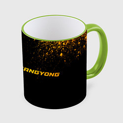 Кружка 3D SsangYong - gold gradient: надпись и символ, цвет: 3D-светло-зеленый кант