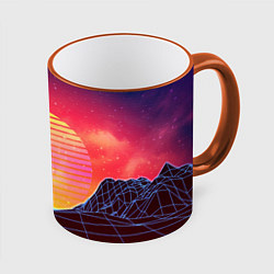 Кружка цветная Абстрактные 3D неоновые горы на закате