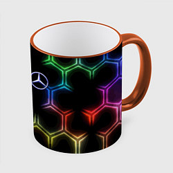 Кружка 3D Mercedes - neon pattern, цвет: 3D-оранжевый кант