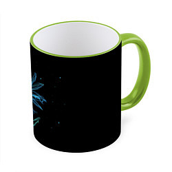 Кружка 3D Неоновый цветок на черном фоне, цвет: 3D-светло-зеленый кант