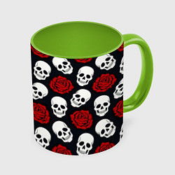 Кружка цветная Весёлые черепки и розы