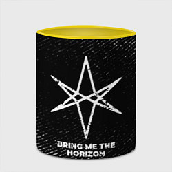 Кружка 3D Bring Me the Horizon с потертостями на темном фоне, цвет: 3D-белый + желтый — фото 2