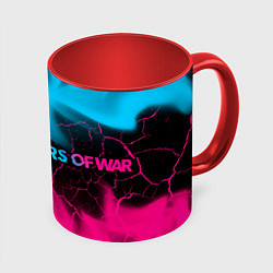Кружка 3D Gears of War - neon gradient: надпись и символ, цвет: 3D-белый + красный
