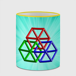 Кружка 3D Невозможная геометрия - оптическая иллюзия, цвет: 3D-желтый кант — фото 2