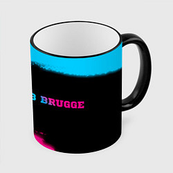 Кружка 3D Club Brugge - neon gradient: надпись и символ, цвет: 3D-черный кант