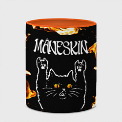Кружка 3D Maneskin рок кот и огонь, цвет: 3D-белый + оранжевый — фото 2