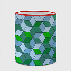 Кружка 3D Зелёные и серые абстрактные кубы с оптической иллю, цвет: 3D-красный кант — фото 2