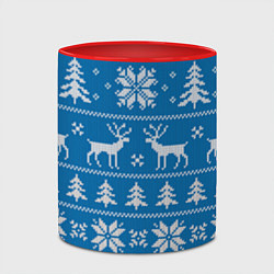 Кружка 3D Рождественский синий свитер с оленями, цвет: 3D-белый + красный — фото 2