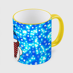 Кружка цветная Снеговик в шапке