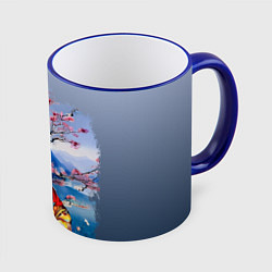 Кружка 3D Кролик в китайском халате, цвет: 3D-синий кант