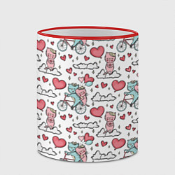 Кружка 3D Влюблённые кот и кошка на велосипеде, цвет: 3D-красный кант — фото 2