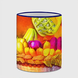 Кружка 3D Спелые фрукты и овощи в плетеной корзине, цвет: 3D-синий кант — фото 2