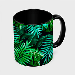 Кружка 3D Тропические растения - текстура, цвет: 3D-белый + черный