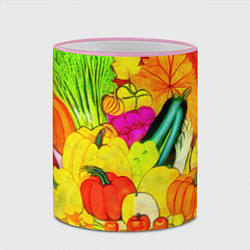 Кружка 3D Плетеная корзина, полная фруктов и овощей, цвет: 3D-розовый кант — фото 2