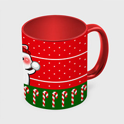 Кружка цветная Белый котик - игра в снежки