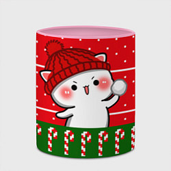 Кружка 3D Белый котик - игра в снежки, цвет: 3D-белый + розовый — фото 2