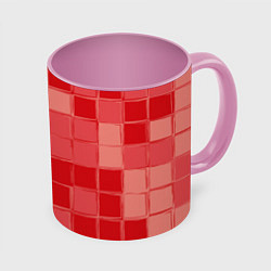 Кружка цветная Красный паттерн из кубов