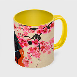 Кружка 3D Незуко Камадо под сакурой, цвет: 3D-белый + желтый