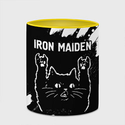 Кружка 3D Группа Iron Maiden и рок кот, цвет: 3D-белый + желтый — фото 2