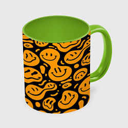 Кружка 3D Растекающийся оранжевый смайл, цвет: 3D-белый + светло-зеленый