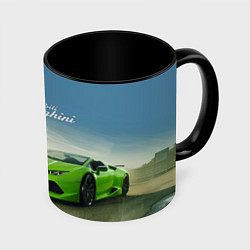 Кружка 3D Ламборджини на берегу океана, цвет: 3D-белый + черный