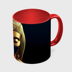 Кружка 3D Нейросеть - золотая статуя египетской царицы, цвет: 3D-белый + красный