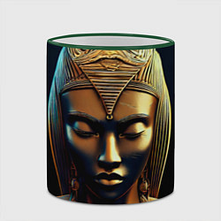 Кружка 3D Нейросеть - золотая статуя египетской царицы, цвет: 3D-зеленый кант — фото 2