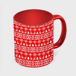 Кружка 3D New Years winter pattern, цвет: 3D-белый + красный