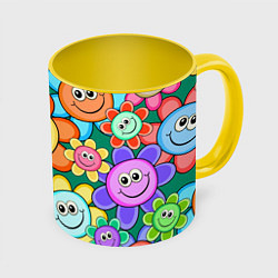 Кружка 3D Ромашки - смайлы, цвет: 3D-белый + желтый