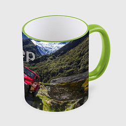 Кружка 3D Chrysler Jeep Wrangler Rubicon - горы, цвет: 3D-светло-зеленый кант
