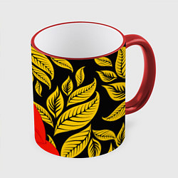 Кружка 3D Лиса на фоне жёлтых листьев, цвет: 3D-красный кант