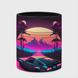 Кружка 3D Synthwave car and mountains, цвет: 3D-белый + черный — фото 2