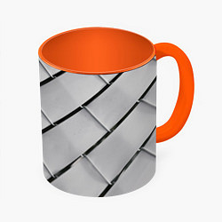 Кружка 3D Серый блоковый металлический паттерн, цвет: 3D-белый + оранжевый