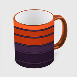 Кружка 3D Полосатый фиолетово-оранжевый узор, цвет: 3D-оранжевый кант