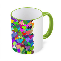 Кружка 3D Орнамент из разноцветных сердечек - валентинка, цвет: 3D-светло-зеленый кант