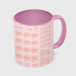 Кружка 3D Kiss me and I love you, цвет: 3D-белый + розовый
