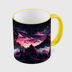 Кружка 3D Луна в горах, цвет: 3D-желтый кант