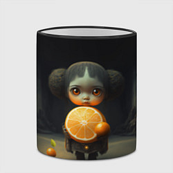 Кружка 3D Девочка с мандарином в руках, цвет: 3D-черный кант — фото 2