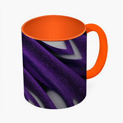 Кружка 3D Фиолетовые волны, цвет: 3D-белый + оранжевый