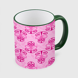Кружка 3D Розовый орнамент, цвет: 3D-зеленый кант