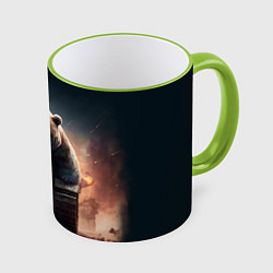 Кружка 3D Медведь-танк, цвет: 3D-светло-зеленый кант