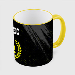 Кружка 3D Денис и желтый символ СССР со звездой, цвет: 3D-желтый кант