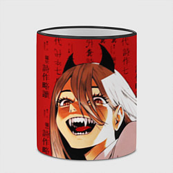 Кружка 3D Человек - бензопила Пауэр и иероглифы, цвет: 3D-черный кант — фото 2