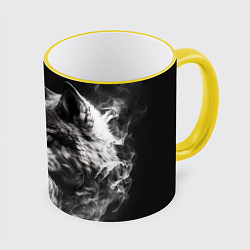 Кружка цветная Волк в белом дыму