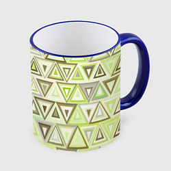 Кружка 3D Геометрический светло-зелёный паттерн из треугольн, цвет: 3D-синий кант