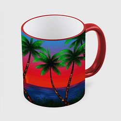 Кружка 3D Пальмы и море, цвет: 3D-красный кант