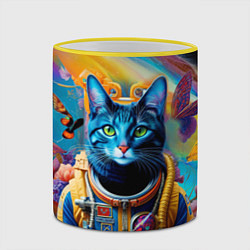 Кружка 3D Кот в космическом скафандре - нейросеть, цвет: 3D-желтый кант — фото 2