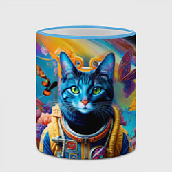 Кружка 3D Кот в космическом скафандре - нейросеть, цвет: 3D-небесно-голубой кант — фото 2