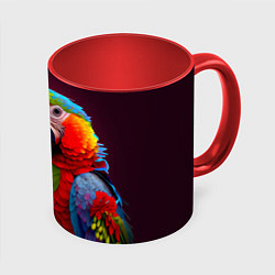 Кружка 3D Попугай ара с цветами, цвет: 3D-белый + красный